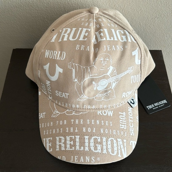 True Religion Buddha Printed Logo Cap Hat Sand Color Snapback Style PLMH0145 - Picture 1 of 6